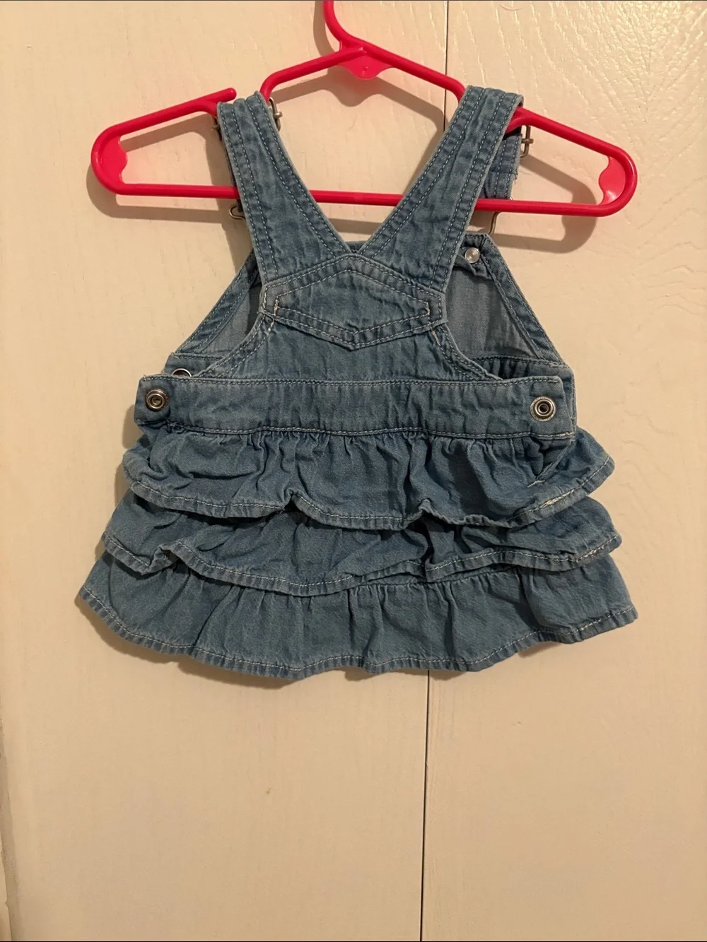 Wrangler Denim Ruffle Overall Dress in Light Blue